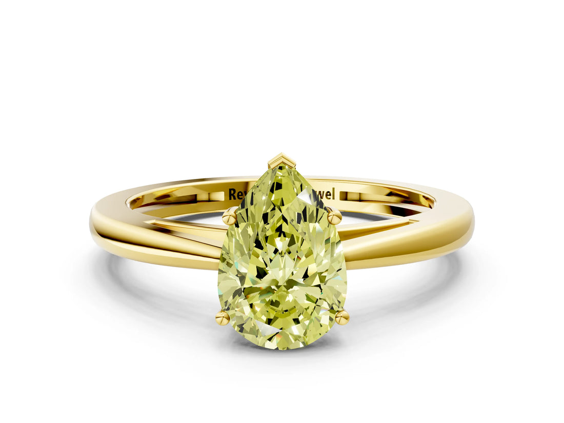 Yellow gold Fancy Yellow Pear  Solitaire Diamond Ring with Split Shank and Four-Prong Setting_12