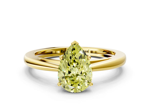 Yellow gold Fancy Yellow Pear  Solitaire Diamond Ring with Split Shank and Four-Prong Setting