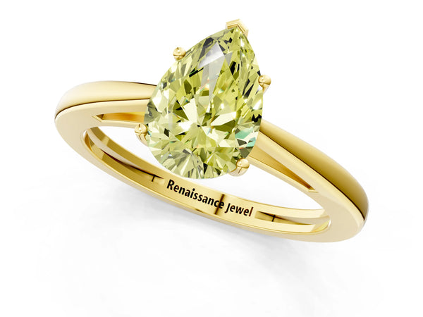 Yellow gold Fancy Yellow Pear  Solitaire Diamond Ring with Split Shank and Four-Prong Setting