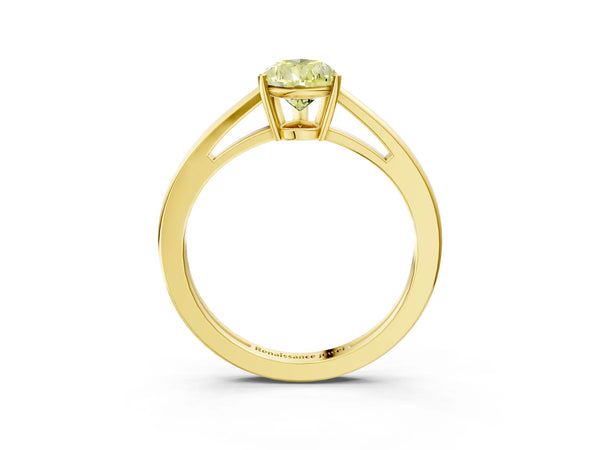 Yellow gold Fancy Yellow Pear  Solitaire Diamond Ring with Split Shank and Four-Prong Setting