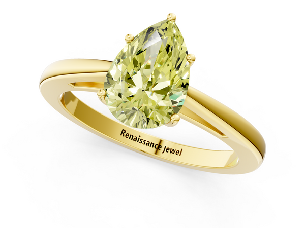 Yellow gold Fancy Yellow Pear  Solitaire Diamond Ring with Split Shank and Four-Prong Setting