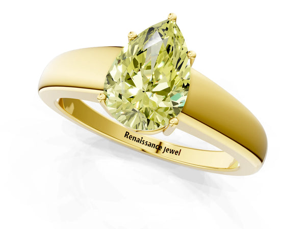 Yellow gold Fancy Yellow Pear  Solitaire Diamond Ring with Tapered Band and Four-Prong Setting