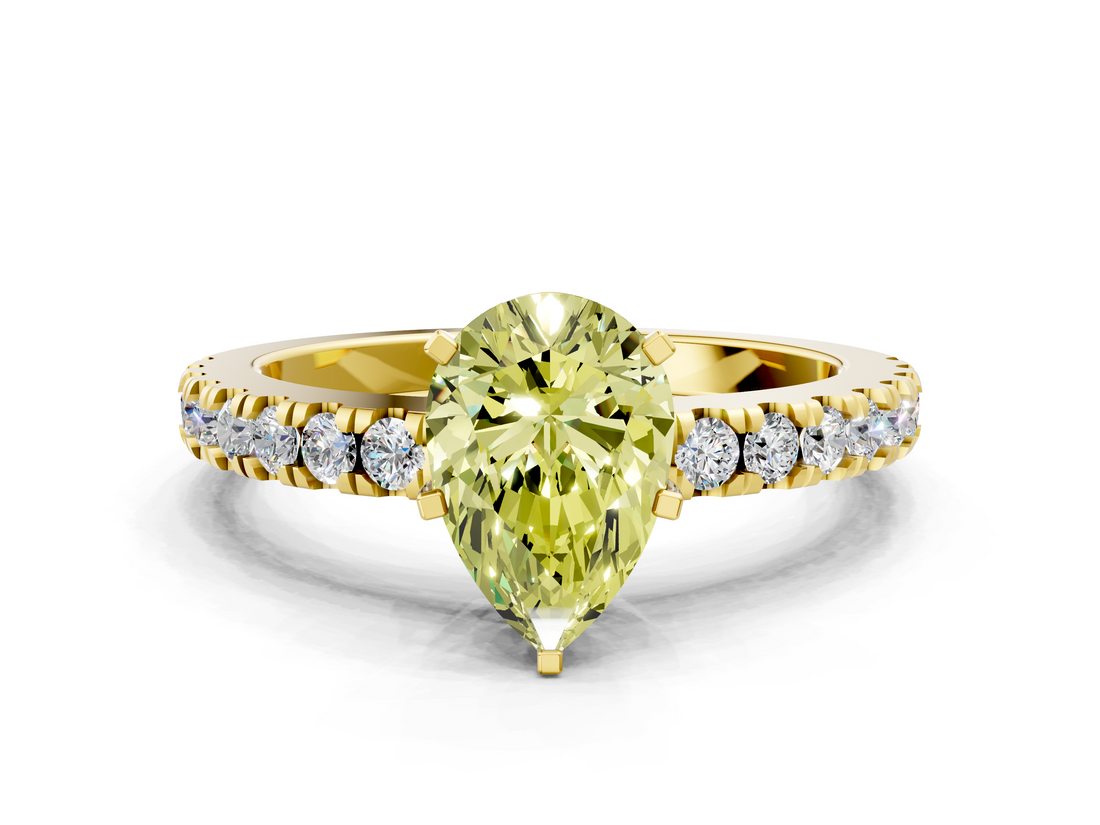 Yellow gold Fancy Yellow Pear  Solitaire Diamond with Pavé Band and Four-Prong Setting_63