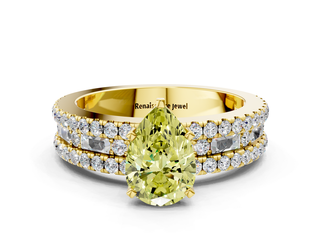 Yellow gold Fancy Yellow Pear  Solitaire Diamond with Pave and Channel Set Band_55