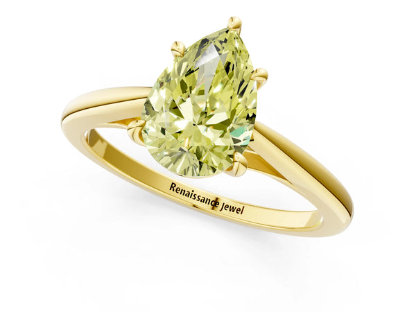 Yellow gold Fancy Yellow Pear  Solitaire Engagement Ring with Four-Prong Setting and Classic Band