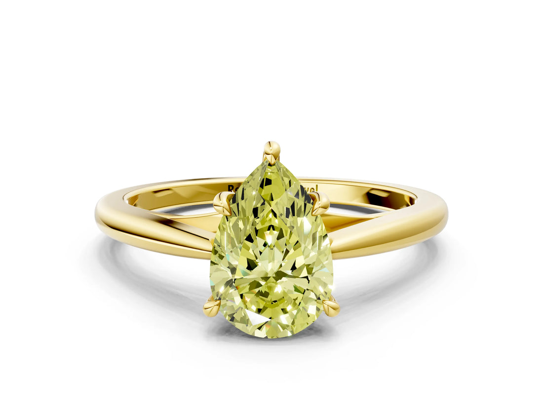 Yellow gold Fancy Yellow Pear  Solitaire Engagement Ring with Four-Prong Setting and Classic Band