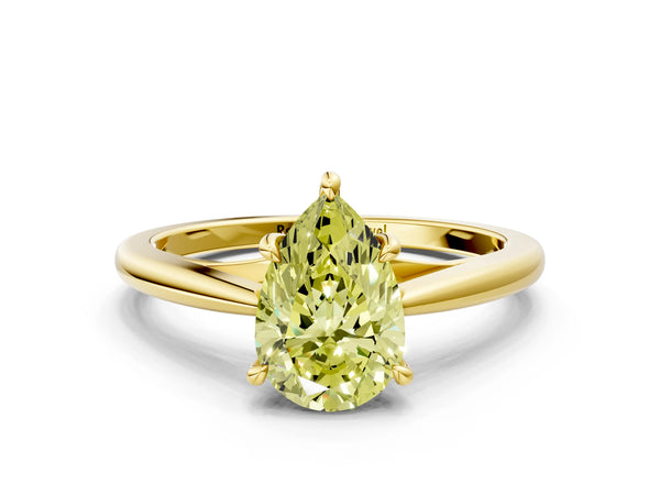 Yellow gold Fancy Yellow Pear  Solitaire Engagement Ring with Four-Prong Setting and Classic Band
