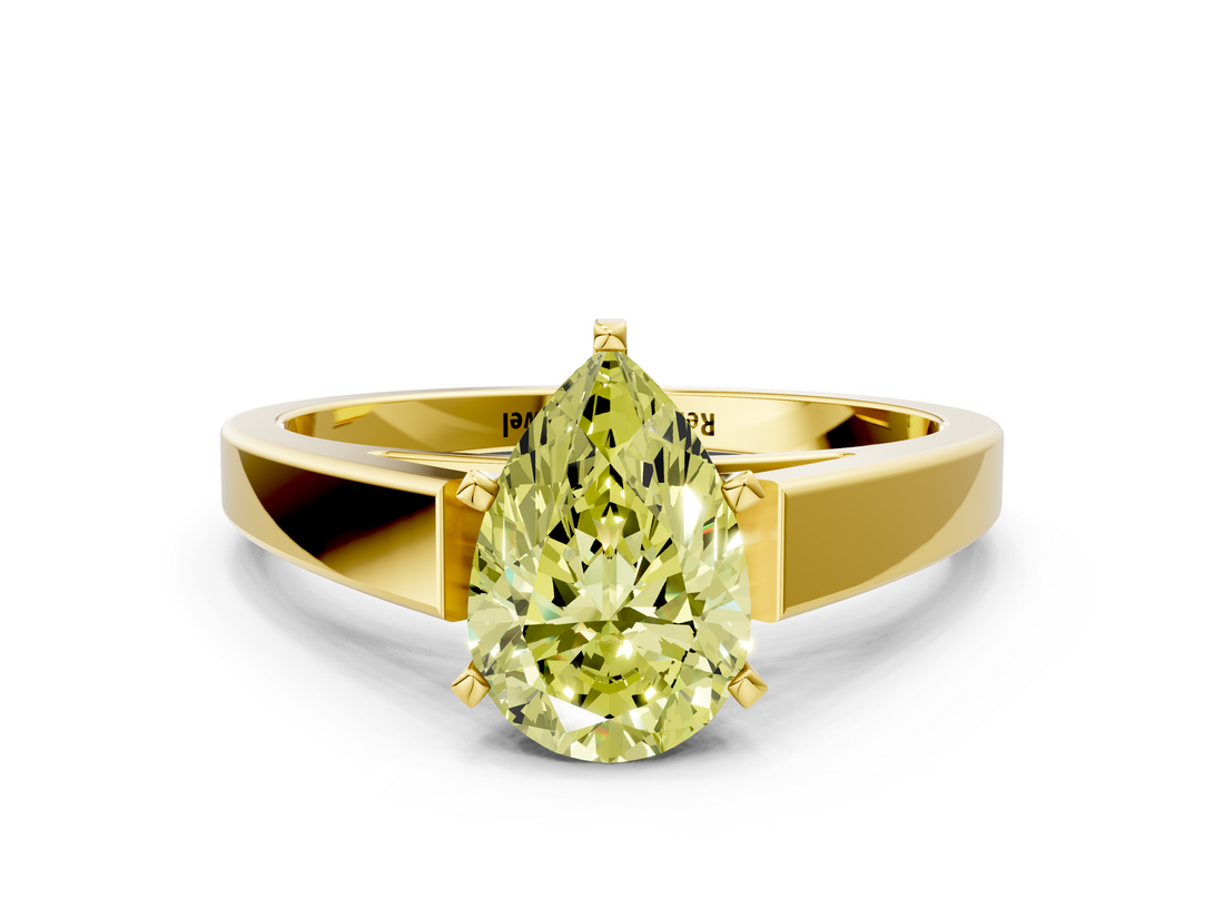 Yellow gold Fancy Yellow Pear  Solitaire Engagement Ring with Four-Prong Setting and Tapered Band_3