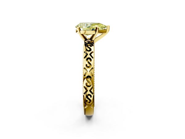 Yellow gold Fancy Yellow Pear  Solitaire Engagement Ring with Scrollwork Band and Four-Prong Setting