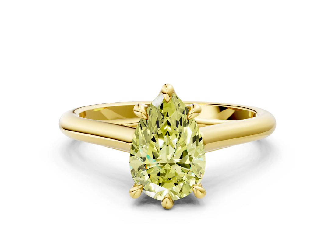 Yellow gold Fancy Yellow Pear  Solitaire Engagement Ring with Six-Prong Setting and Classic Band