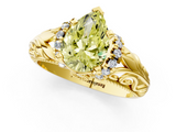 Yellow gold Fancy Yellow Pear  Solitaire Filigree Engagement Ring with Halo and Prong Setting_75