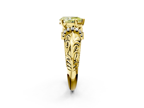 Yellow gold Fancy Yellow Pear  Solitaire Filigree Engagement Ring with Halo and Prong Setting