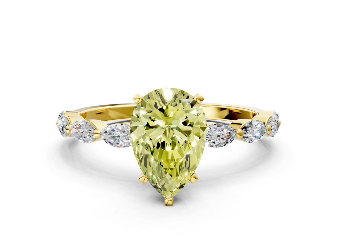 Yellow gold Fancy Yellow Pear  Solitaire Marquise Side Stone Prong Setting Ring_44