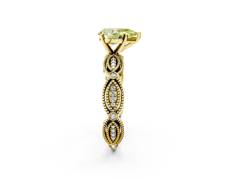Yellow gold Fancy Yellow Pear  Solitaire Milgrain Diamond Engagement Ring with Bezel and Marquise Band_114