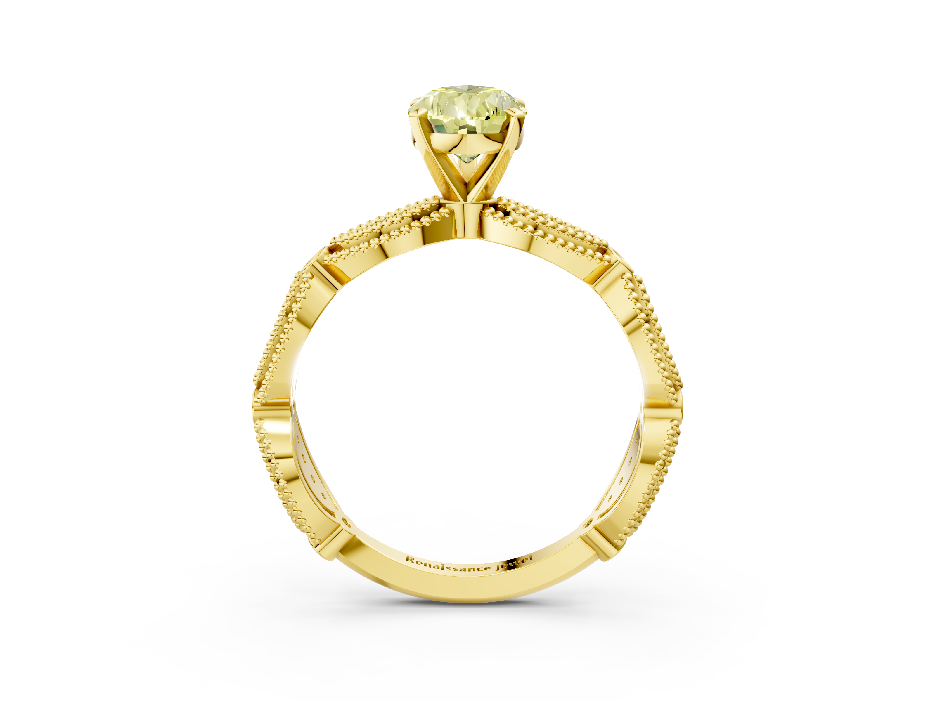 Yellow gold Fancy Yellow Pear  Solitaire Milgrain Diamond Engagement Ring with Bezel and Marquise Band_115