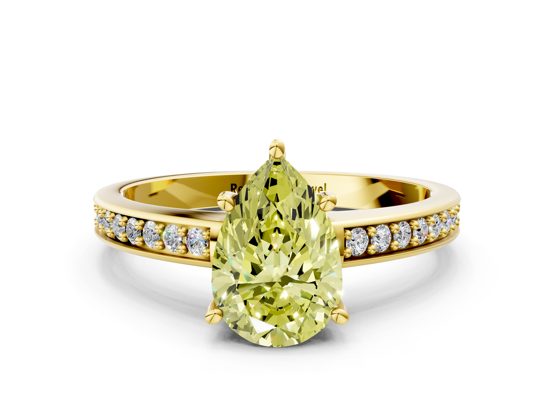 Yellow gold Fancy Yellow Pear  Solitaire Pavé Band Prong Setting Ring_20