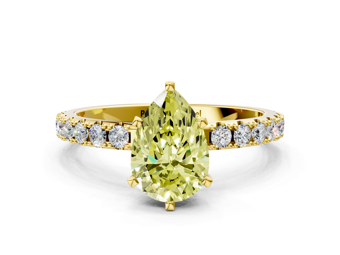 Yellow gold Fancy Yellow Pear  Solitaire Pavé Band with Four-Prong Setting_152