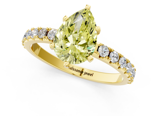 Yellow Gold Pear-Shaped Pave Solitaire Engagement Ring Setting for Fancy Yellow Center