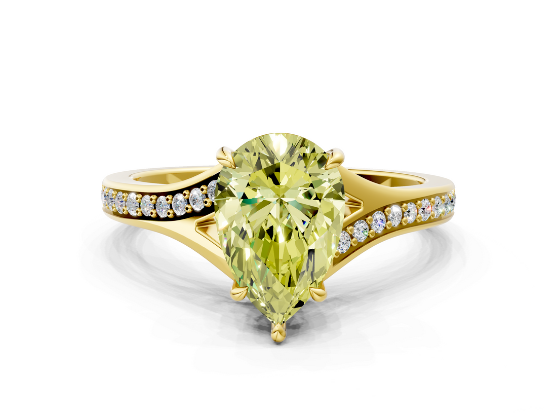 Yellow gold Fancy Yellow Pear  Solitaire Pavé Band with Four-Prong Setting_60