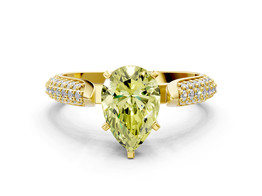 Yellow gold Fancy Yellow Pear  Solitaire Pavé Diamond Engagement Ring with Four-Prong Setting_143