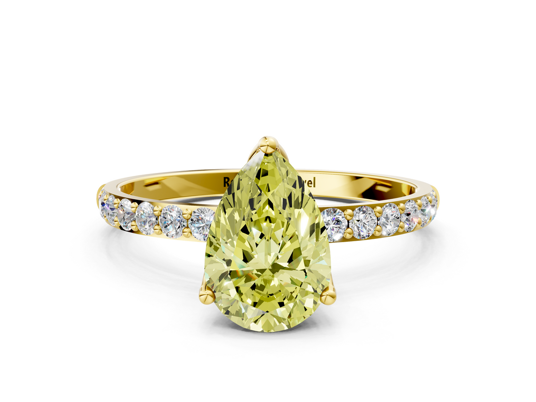 Yellow gold Fancy Yellow Pear  Solitaire Pavé Diamond Engagement Ring with Four-Prong Setting_25