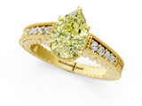 Yellow gold Fancy Yellow Pear  Solitaire Pavé Diamond Milgrain Engagement Ring with Four-Prong Setting_4