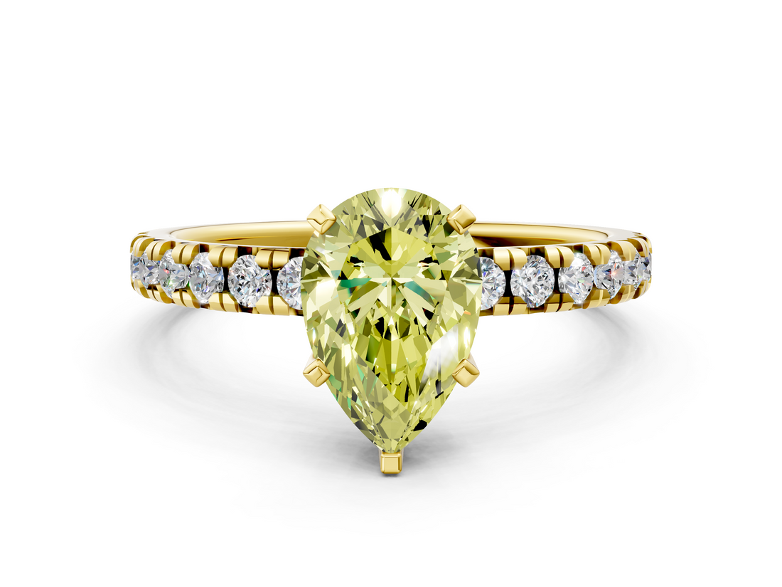 Yellow gold Fancy Yellow Pear  Solitaire Pave Diamond Engagement Ring with Four-Prong Setting_186