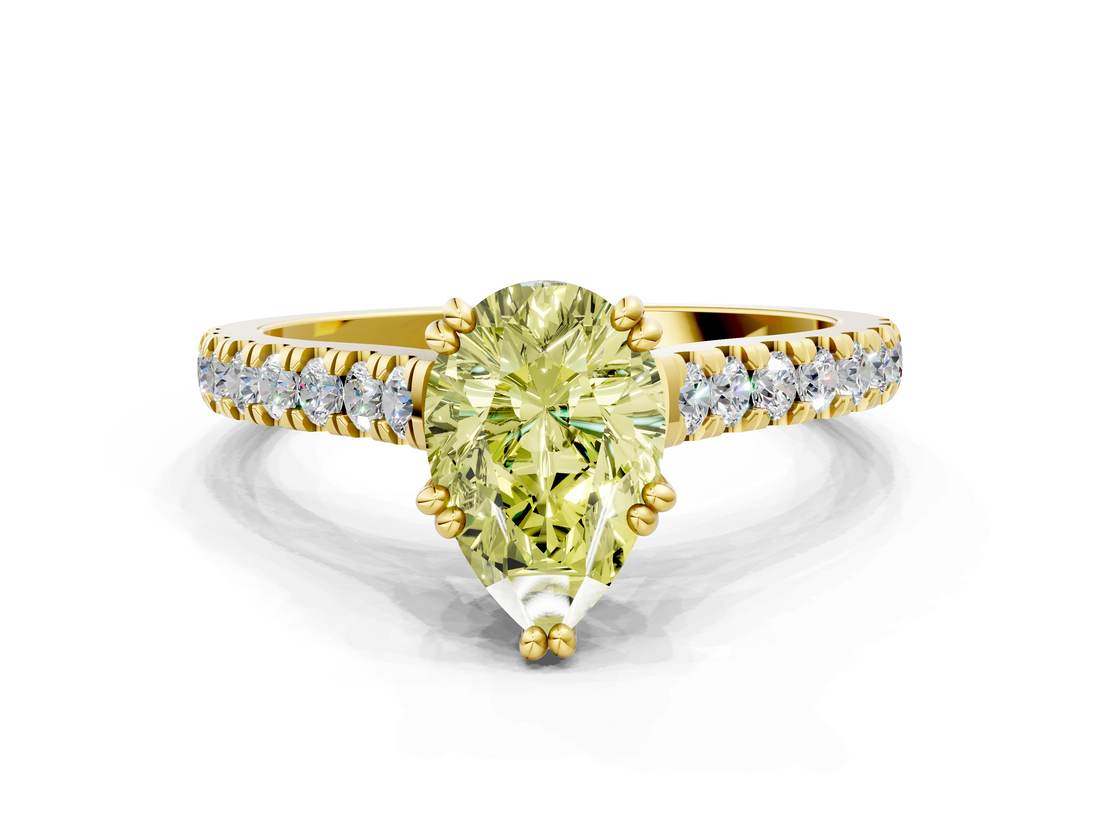Yellow gold Fancy Yellow Pear  Solitaire Pave Diamond Engagement Ring with Prong Setting_20