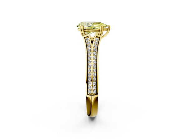 Yellow gold Fancy Yellow Pear Cut Diamond Split Shank Engagement Ring with Pavé Band