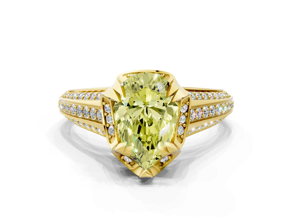 Yellow gold Fancy Yellow Pear  Solitaire Pave Split Shank Ring with Four-Prong Setting