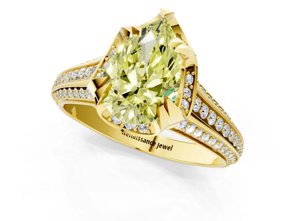 Yellow gold Fancy Yellow Pear  Solitaire Pave Split Shank Ring with Four-Prong Setting