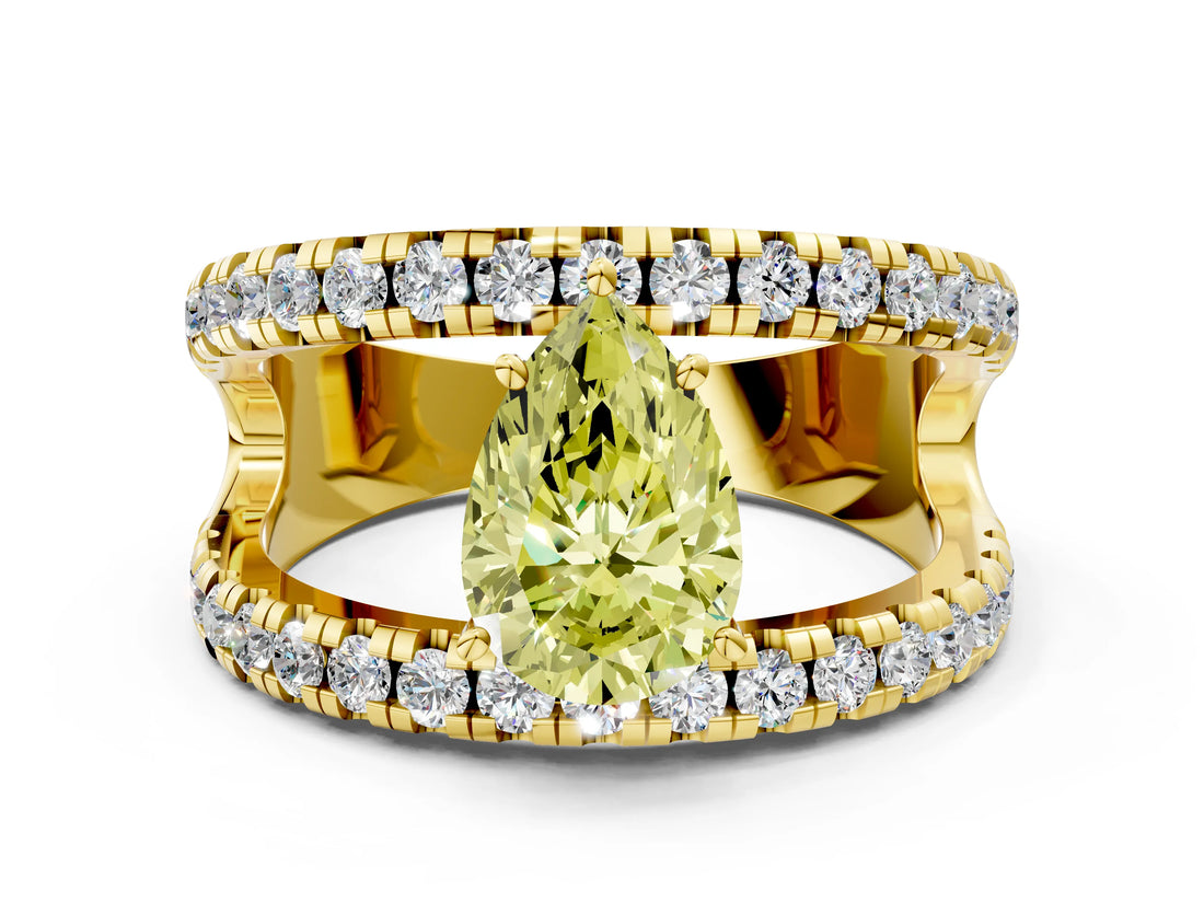 Yellow gold Fancy Yellow Pear  Solitaire Split Shank Pave Diamond Ring_49