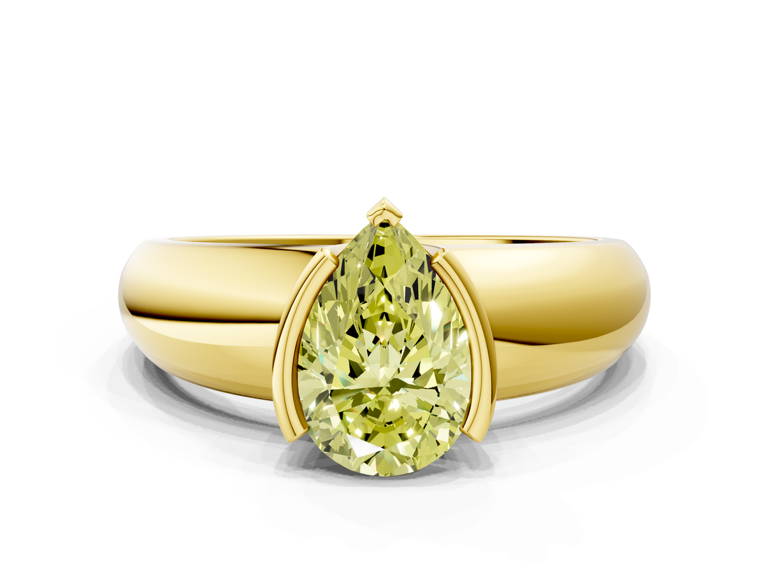 Yellow gold Fancy Yellow Pear  Solitaire Tension Set Diamond Ring with Wide Band_37