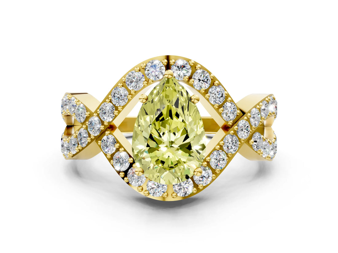 Yellow gold Fancy Yellow Pear  Solitaire Twist Band Pavé Diamond Engagement Ring_32