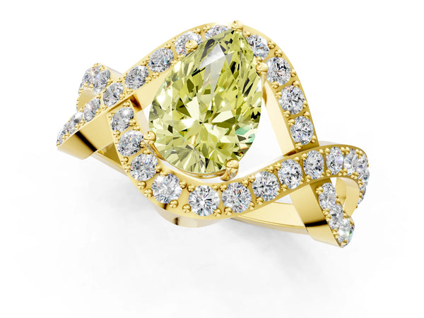 Yellow gold Fancy Yellow Pear  Solitaire Twist Band Pavé Diamond Engagement Ring