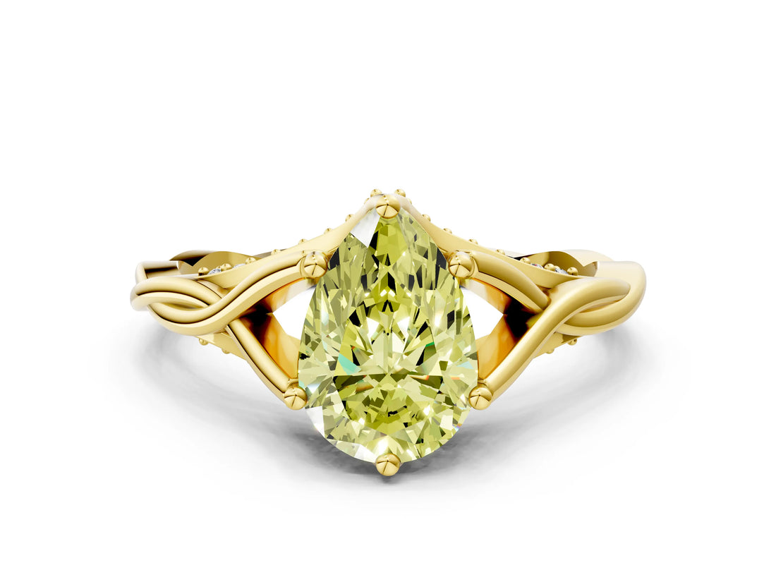 Yellow gold Fancy Yellow Pear  Solitaire Twist Band Six-Prong Setting 1
