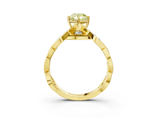 Yellow gold Fancy Yellow Pear  Solitaire Twist Band with Leaf Prong Setting