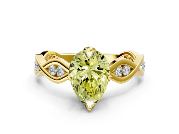 Yellow gold Fancy Yellow Pear  Solitaire Twist Band with Leaf Prong Setting