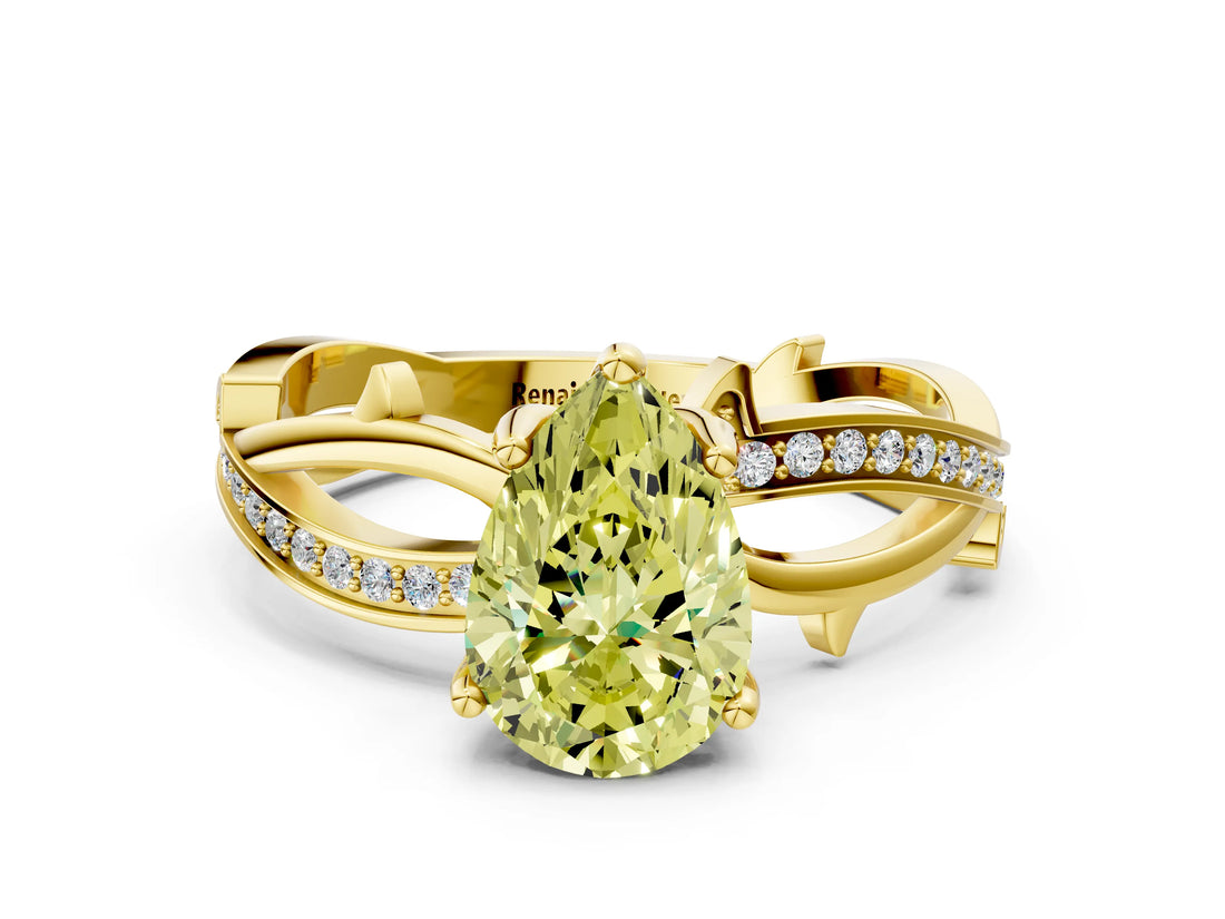 Yellow gold Fancy Yellow Pear  Solitaire Twist Band with Pavé Accents and Four-Prong Setting_20
