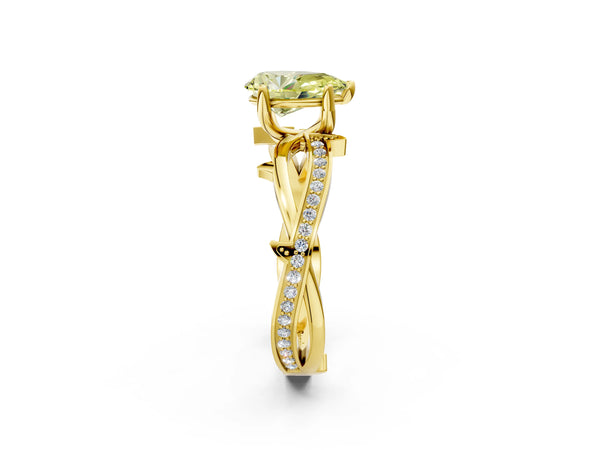 Yellow Gold Pear-Shaped Crossover Twist Pave Engagement Ring Setting for Fancy Yellow Center