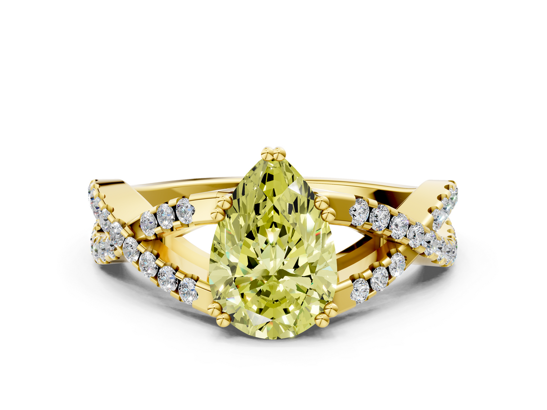 Yellow gold Fancy Yellow Pear  Solitaire Twist Band with Pavé Setting and Four-Prong Setting_51