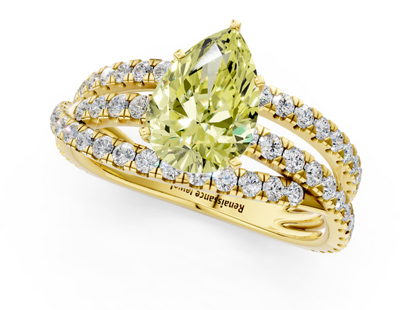 Yellow gold Fancy Yellow Pear  Solitaire Twist Band with Pavé Setting and Four-Prong Setting