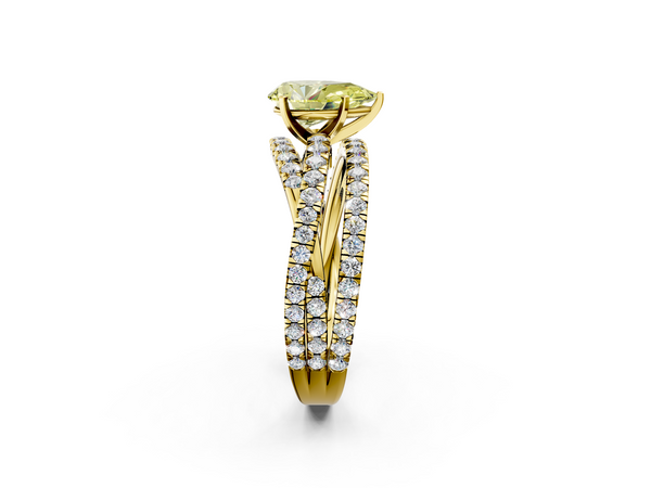 Yellow gold Fancy Yellow Pear  Solitaire Twist Band with Pavé Setting and Four-Prong Setting