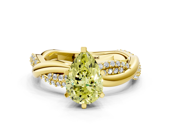 Yellow gold Fancy Yellow Pear  Solitaire Twist Band with Pave Prong Setting