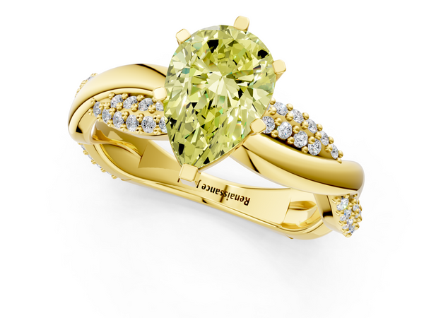 Yellow gold Fancy Yellow Pear  Solitaire Twist Band with Pave Prong Setting