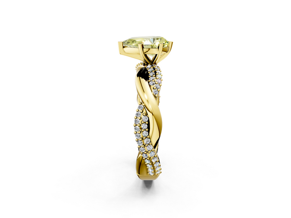 Yellow gold Fancy Yellow Pear  Solitaire Twist Band with Pave Prong Setting