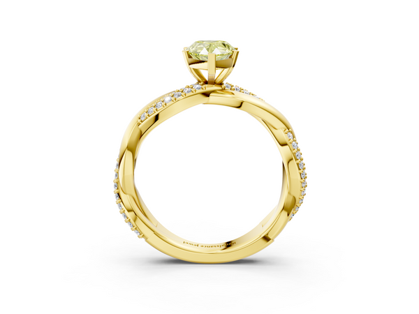 Yellow gold Fancy Yellow Pear  Solitaire Twist Band with Pave Prong Setting