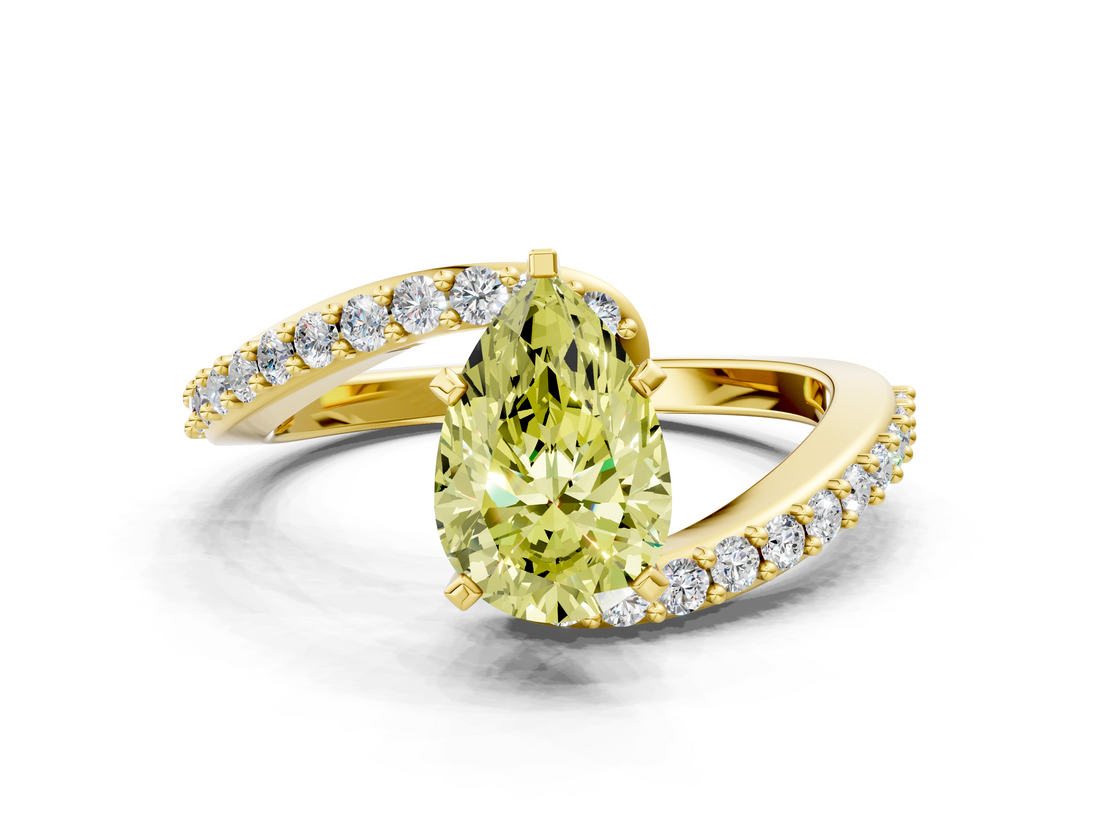 Yellow gold Fancy Yellow Pear  Solitaire Twist Band with Pave Set Diamonds and Four-Prong Setting_109