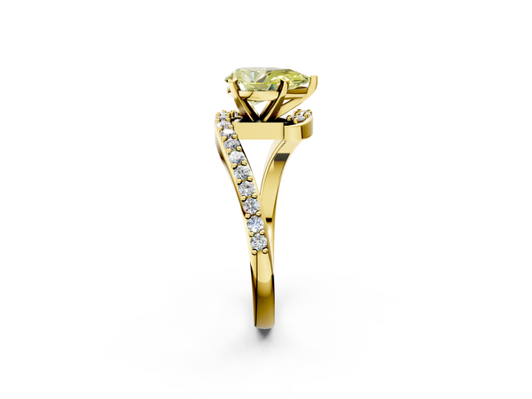 Yellow gold Fancy Yellow Pear  Solitaire Twist Band with Pave Set Diamonds and Four-Prong Setting