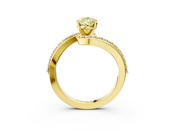 Yellow gold Fancy Yellow Pear  Solitaire Twist Band with Pave Set Diamonds and Four-Prong Setting